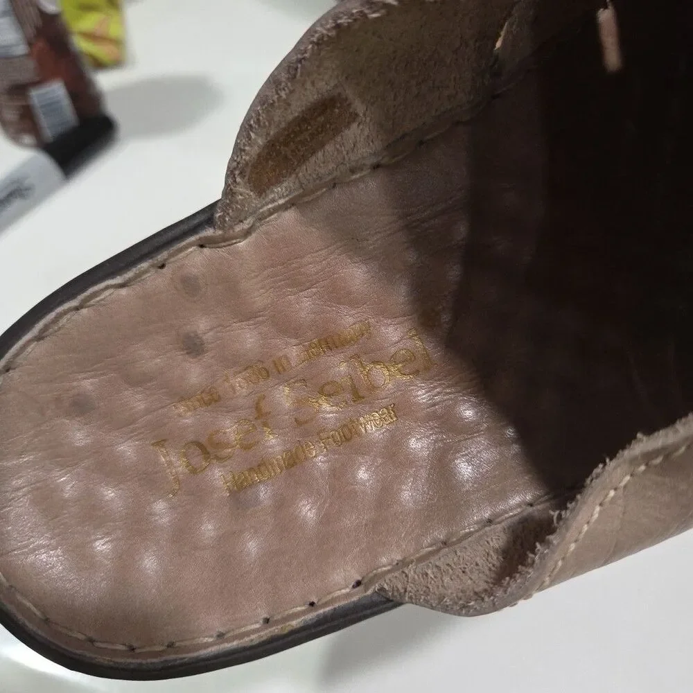 Josef Seibel Eliza Womens 11 mens 9 Light Tan Leather Sandals Slides EUC Shoe 4